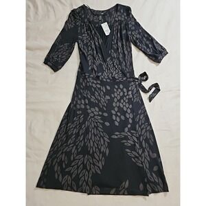 H&M Leaf Print Wrap Dress Black & Gray  3/4 Sleeve Women's Size 8